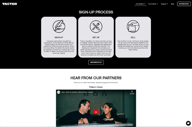 A screenshot of the sign up page on the Taster website designed by Loudlocal