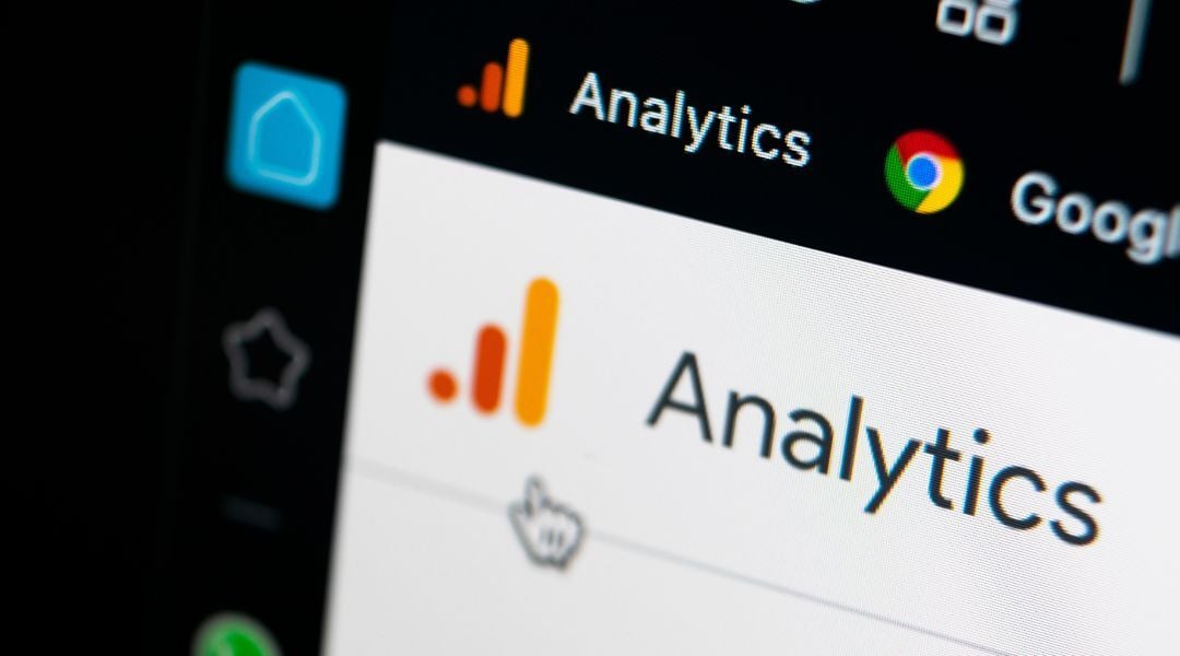 A close-up shot of a web browser screen displaying the orange Google Analytics logo.