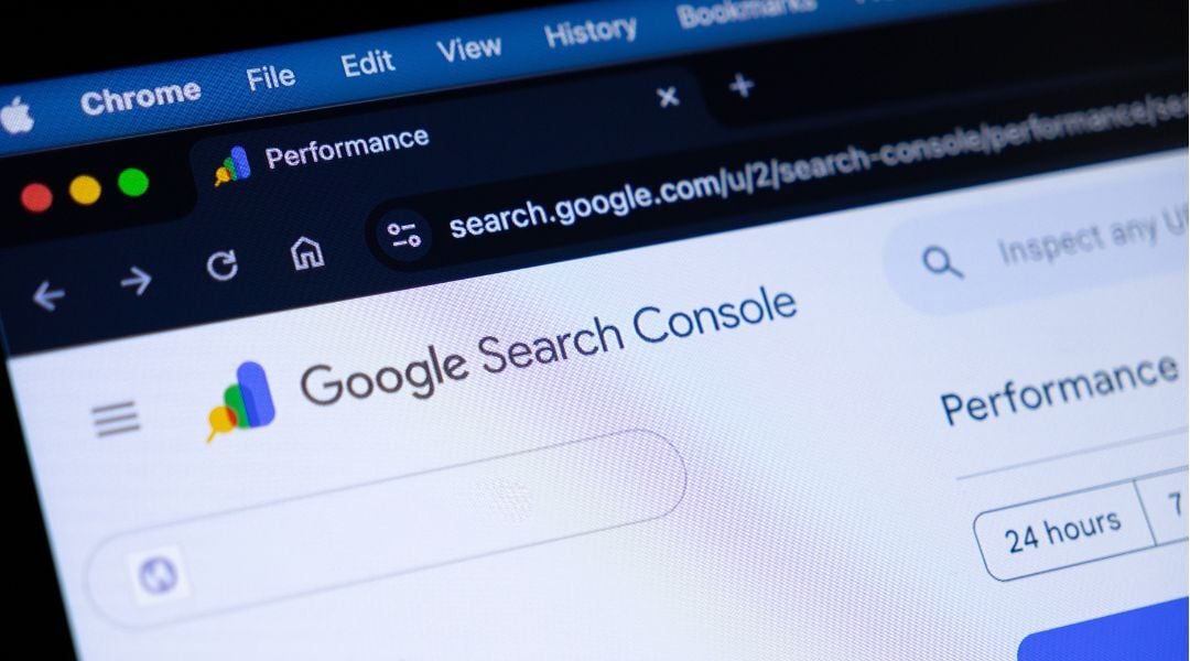 A close-up shot of a web browser screen displaying the Google Search Console logo.
