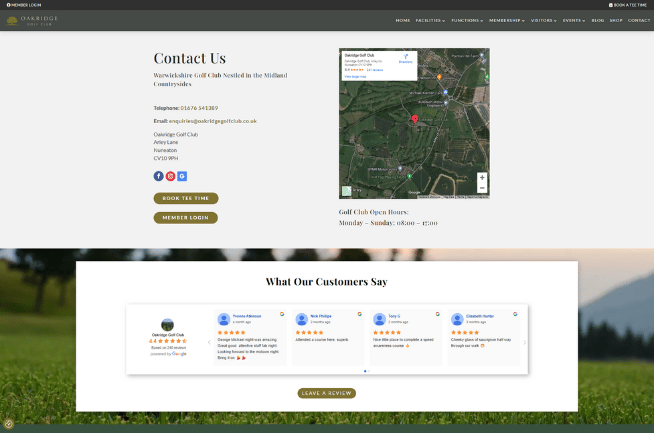 A screenshot of the contact us page on the Oakridge website