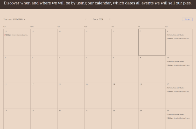 For The Love Of Pies is a client of LoudLocal. This image shows a screenshot of For The Love Of Pies synced calendar page.
