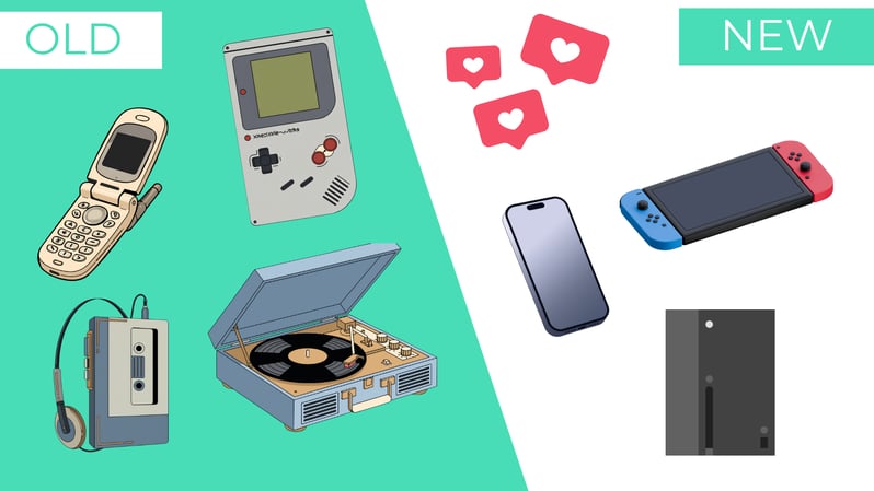 An image showing retro technology and new technology.