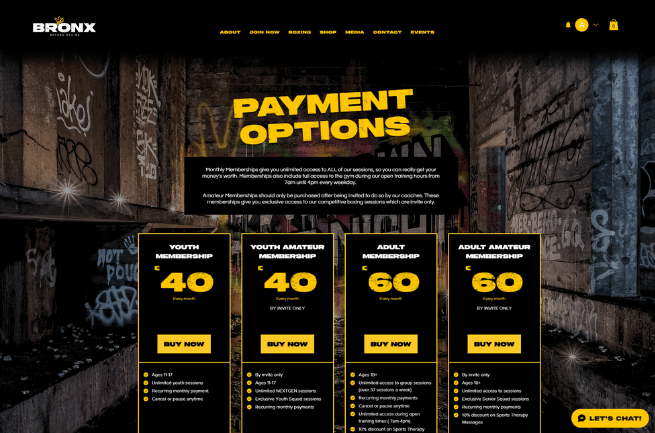A screenshot of the membership pricing page on the Bronx website designed by LoudLocal