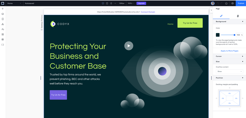 screenshot of website being edited in the new wix studio