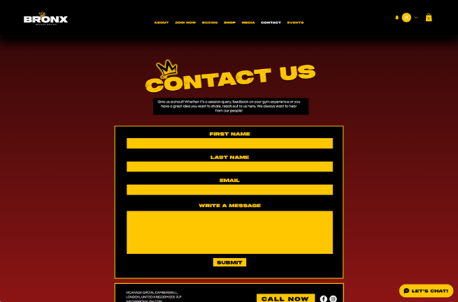 A screenshot of the contact us page on the Bronx website designed by LoudLocal