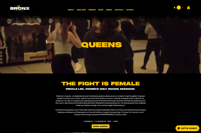 Screenshot of the womens boxing page on the Bronx website designed by LoudLocal