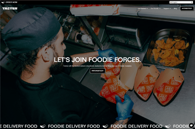 A screenshot of the homepage on the Taster website designed by LoudLocal 