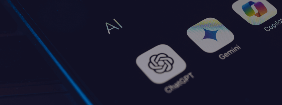 Image of phone screen showing icons for ChatGPT, Gemini and Copilot AI applications representing the tools used for SEO in 2025 - Screen is black and has a slight blur to help with text readability