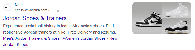 An image of Nike Jordans to the right with the website address, page name, and a small description.