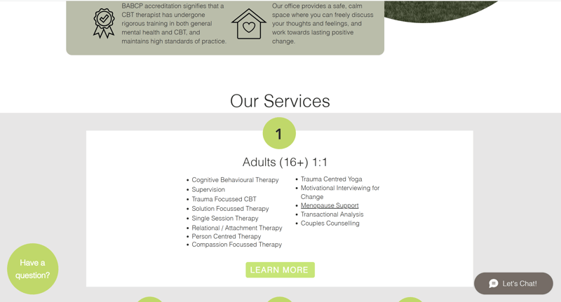 ECBT new website - our services listed section