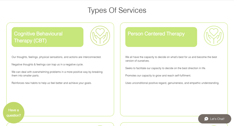 ECBT new website - types of services section