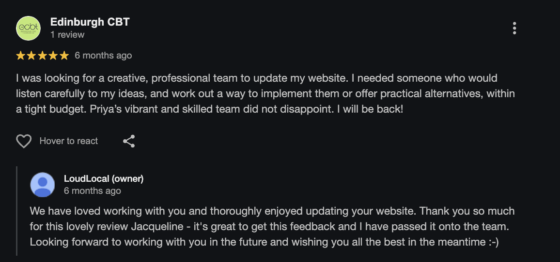 respond to google reviews example