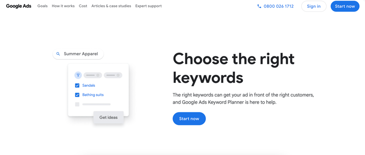 A screenshot of Google's keyword planner
