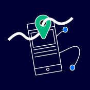 An line illustration of a mobile phone with a location pin above to represent the local marketing services at LoudLocal