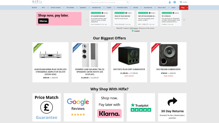 HiFix is a client of LoudLocal, this image shows the new block system design that is used on their home page to display their latest offers to clients.