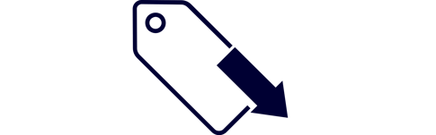 Sales tag with arrow representing decreased need for sales