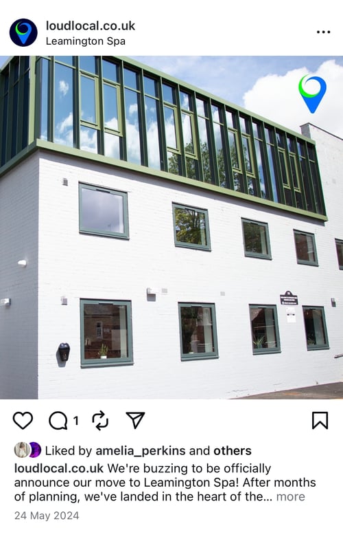 A screenshot taken from LoudLocal's Instagram account, specifically from the post which shows the new office in Leamington Spa.