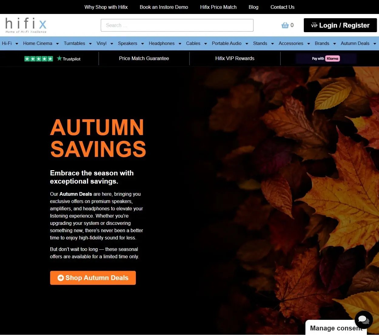 HiFix.co.uk homepage showing product categories and an Autumn Savings promotion.