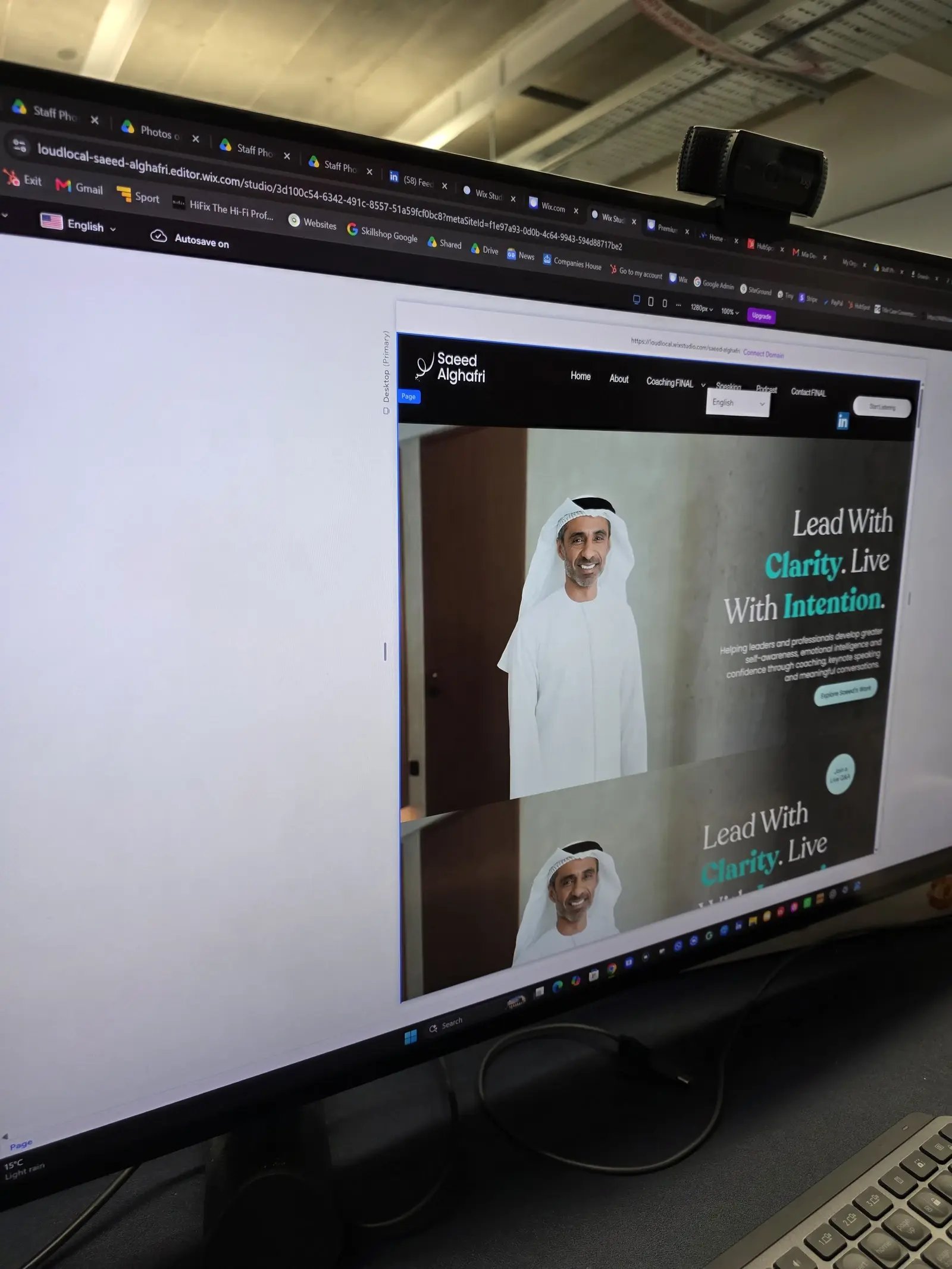 Saeed Alghafri's website open in the Wix Studio editor.