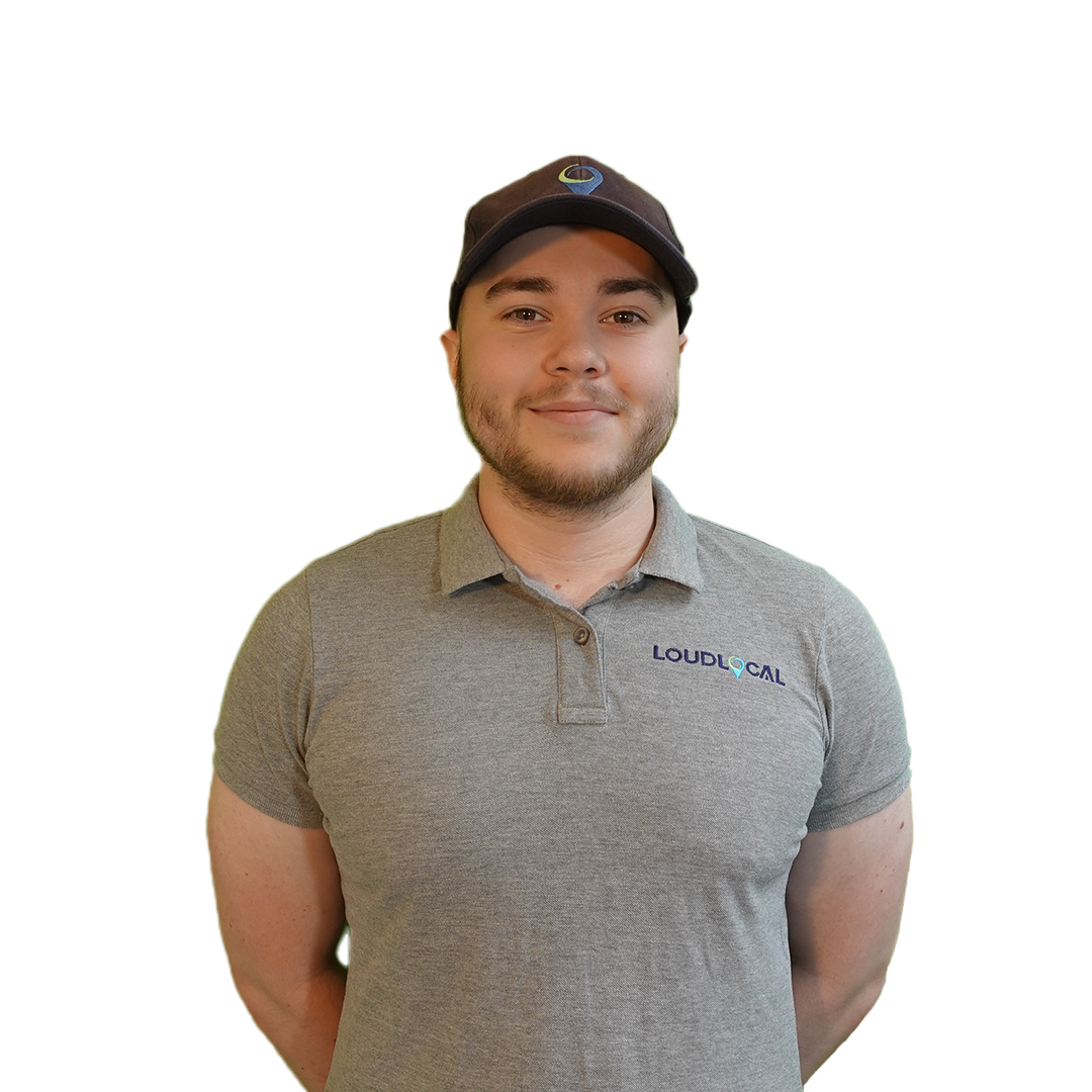 Michael Wimbury our Assistant Marketing Manager.  Michael is wearing a grey loudlocal polo shirt and navy cap