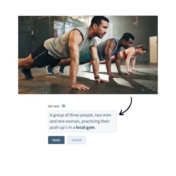 A group of three people, two men and one woman, practicing their push up's in a local gym.