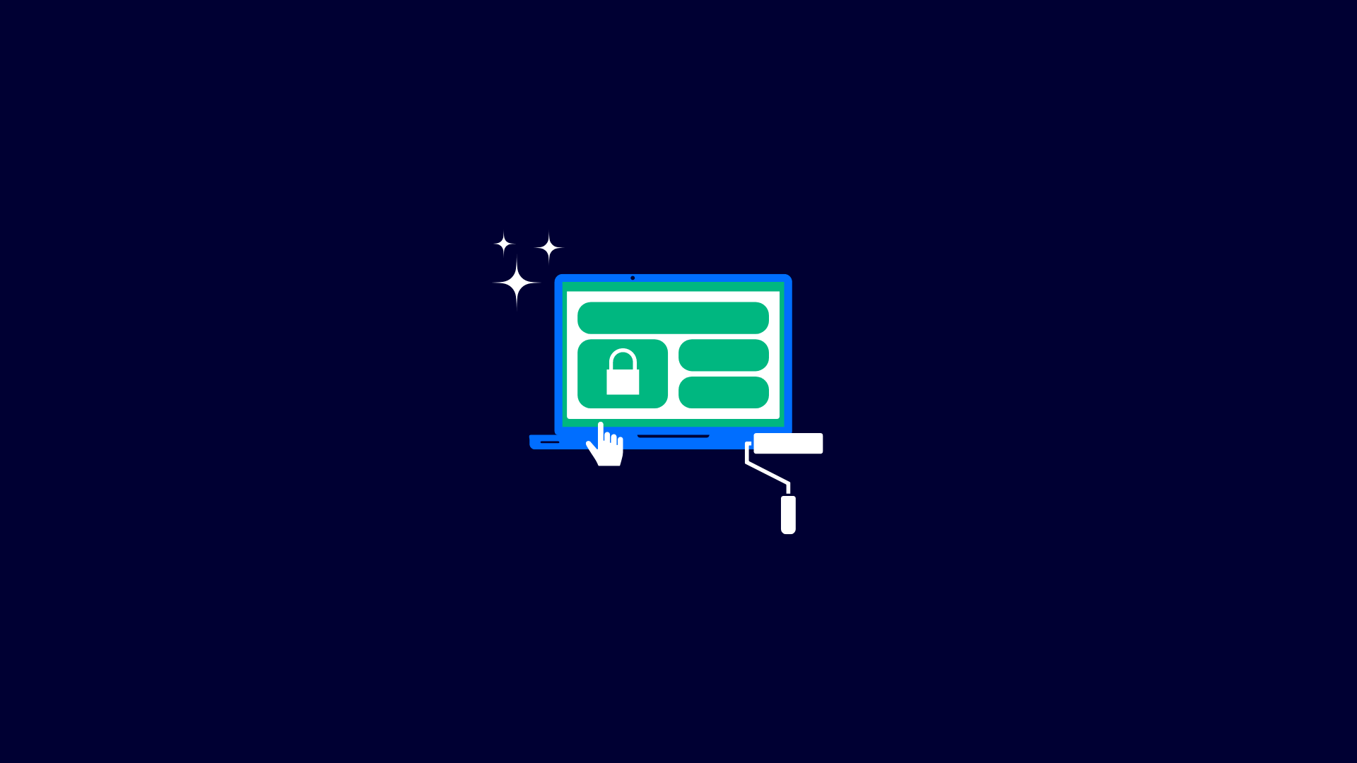 An image of a blue computer next to a paint roller illustration to represent a website design refresh 