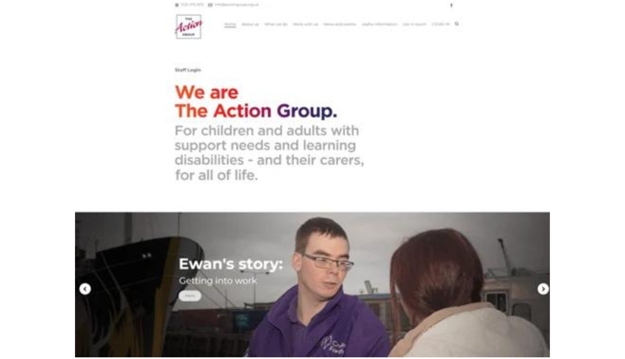 A screenshot of the Action Group's website's home page before LoudLocal redesigned the site