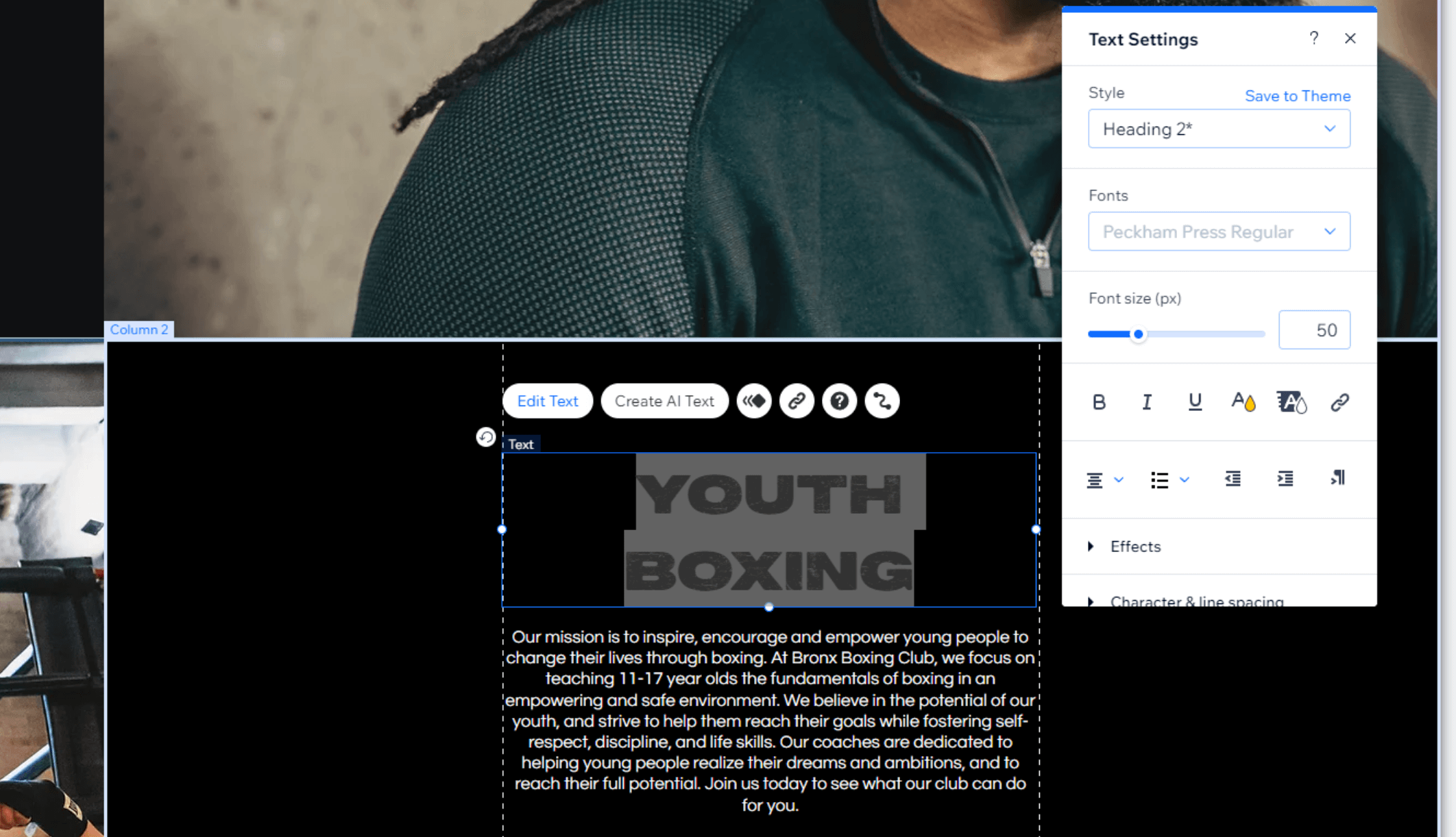 A screenshot taken from the editing of text on Bronx's page